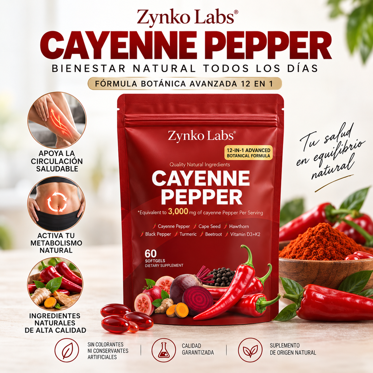 Cayenne Pepper – Suplemento Botánico para Circulación Saludable (60 Cápsulas)