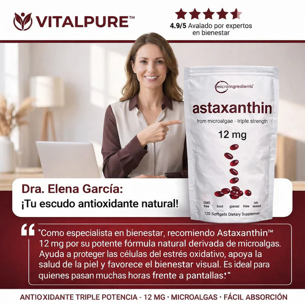 Astaxanthin 12 mg de Microingredients® Cuida tu piel, ojos y células desde hoy con protección antioxidante avanzada