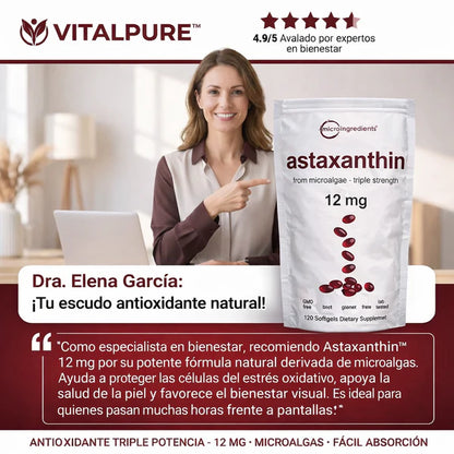 Astaxanthin 12 mg de Microingredients® Cuida tu piel, ojos y células desde hoy con protección antioxidante avanzada