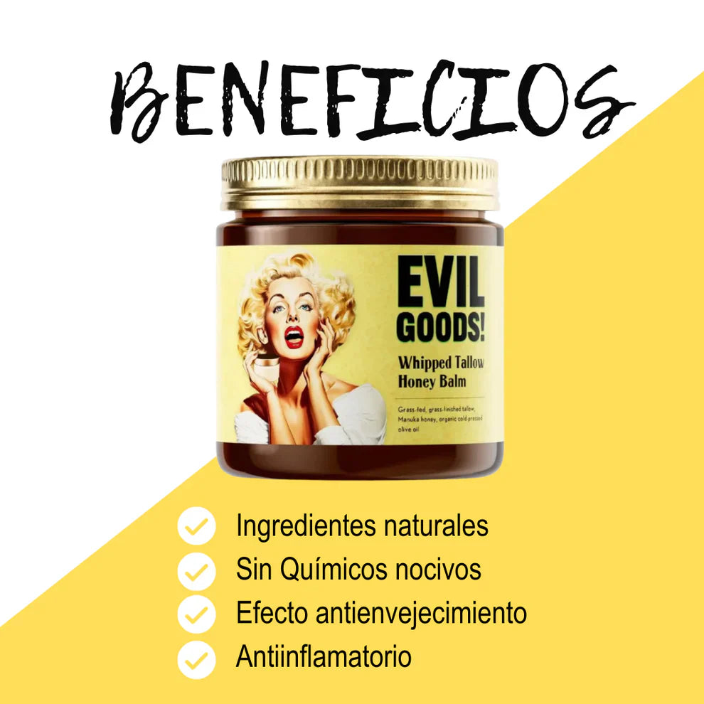EVIL GOODS® - bálsamo de miel y sebo de res, hidratación natural, potente para tu piel con efecto anti envejecimiento