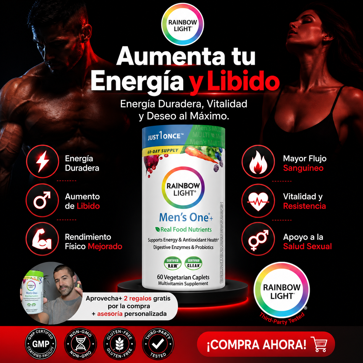 Rainbow Light Mens One Multivitamínico diario para hombres