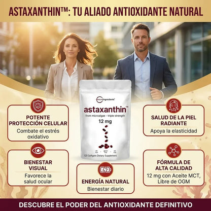 Astaxanthin 12 mg de Microingredients® Cuida tu piel, ojos y células desde hoy con protección antioxidante avanzada
